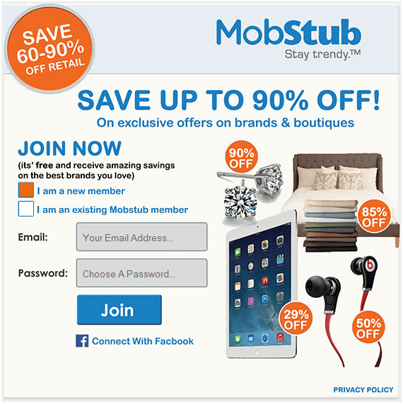 MobStub.com - Online shopping, daily deals and coupons from United States