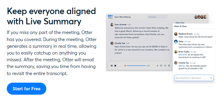 otter.ai review - Voice meeting notes and real time transcription